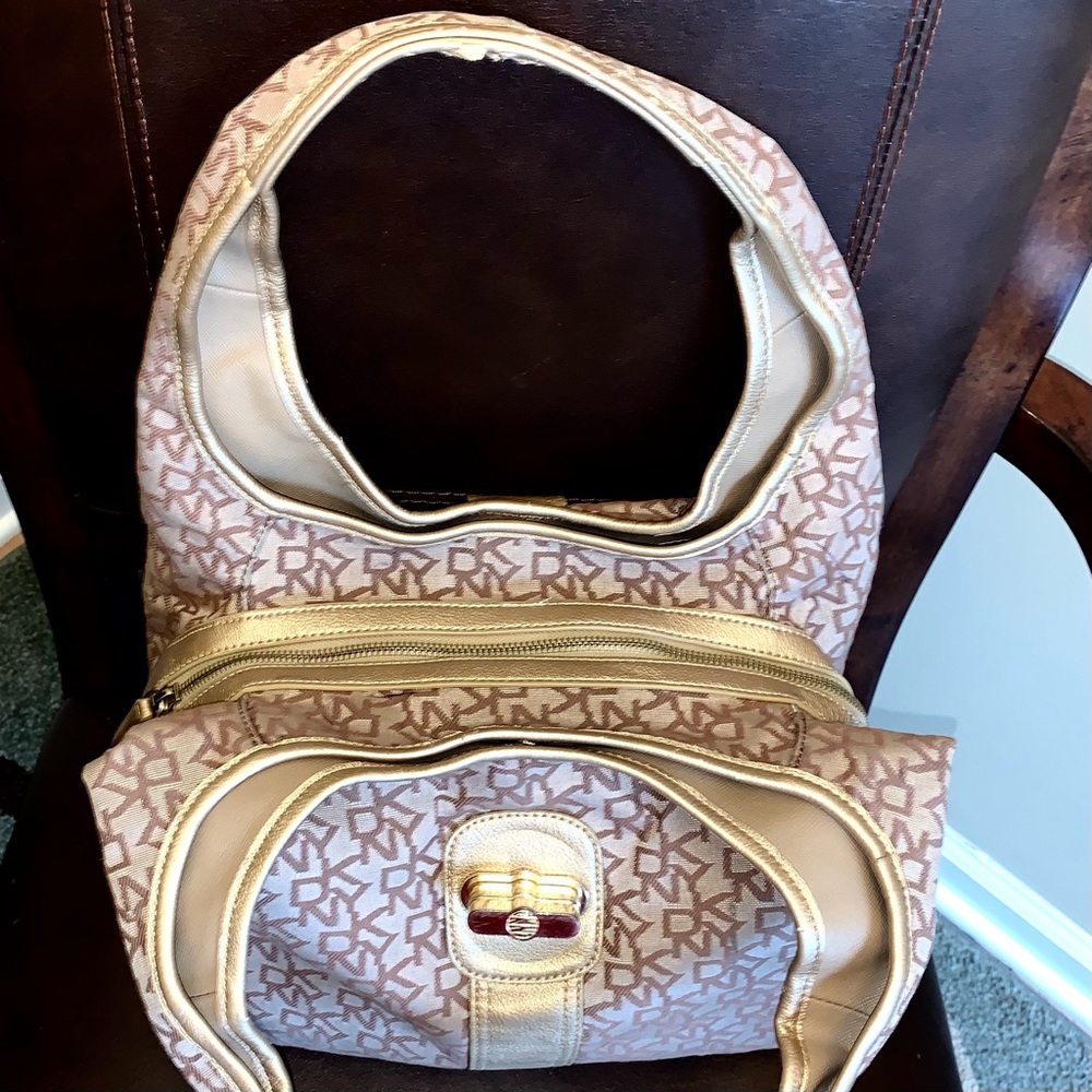 DONNA KARAN NEW YORK Satchel Chino Logo Gold Bag - Picture 6 of 13
